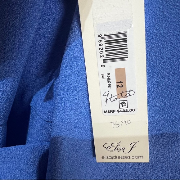 Eliza J Blue Peplum A-Line Dress with Puff Sleeves - Picture 13 of 14